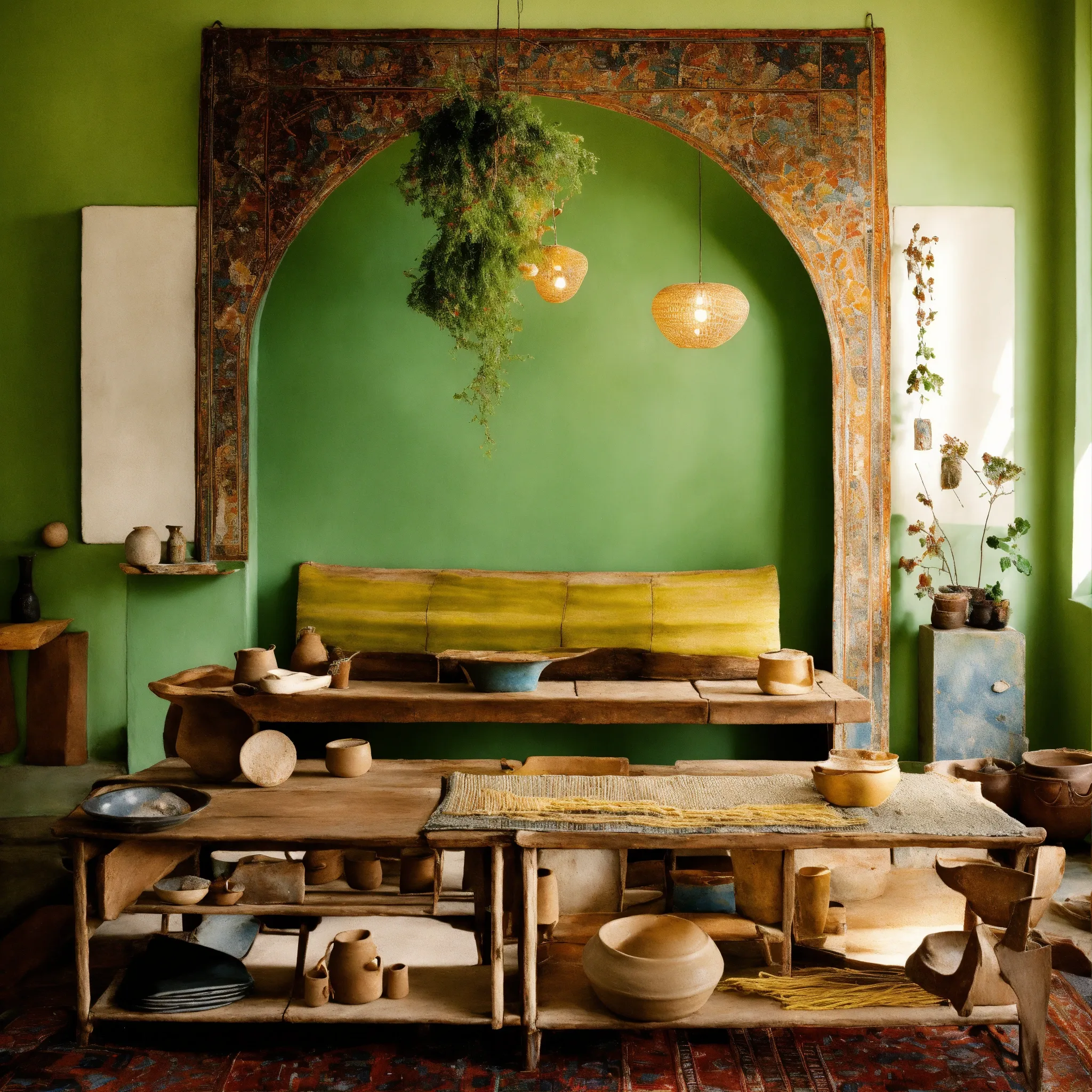 Ruhiger Wohnraum mit natürlichen Materialien